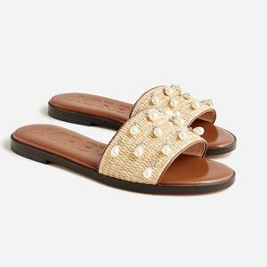 J. Crew Georgina woven faux raffia sandals with pearls 7.5 NWOB